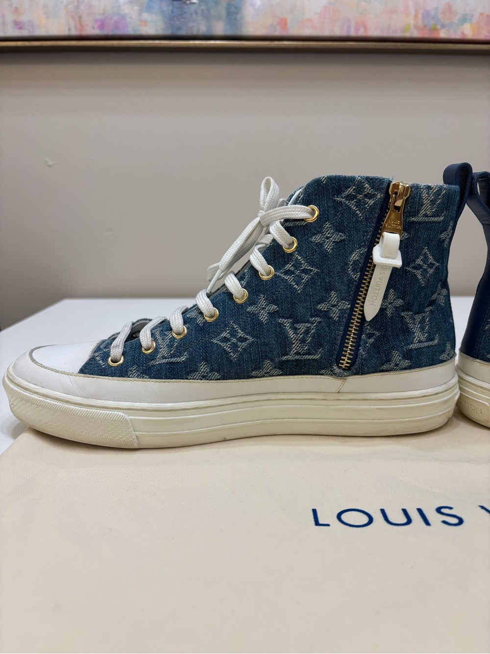 🔵 Louis Vuitton Stellar Sneaker Boot – Monogram Denim High-Top - Picture 4 of 12